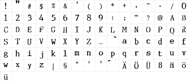 Incognitype Regular  glyph index