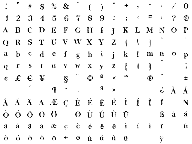 BaskervilleRandom Bold  glyph index