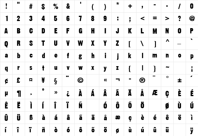 GothicSSK Regular  glyph index
