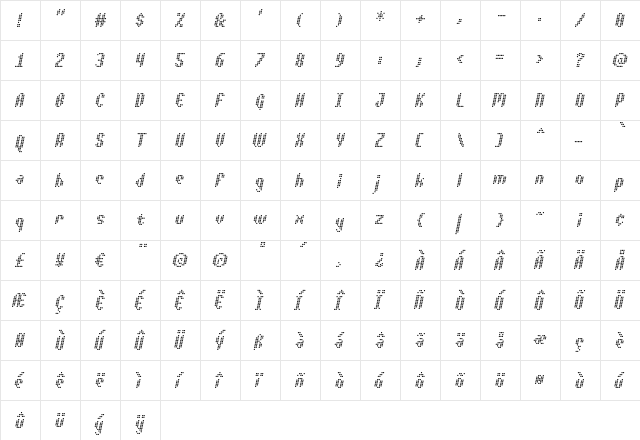 Asterix Italic Regular  glyph index