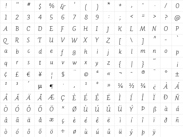 Auto 2 Light Italic LF  glyph index
