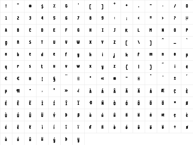 LargeExtra Regular  glyph index
