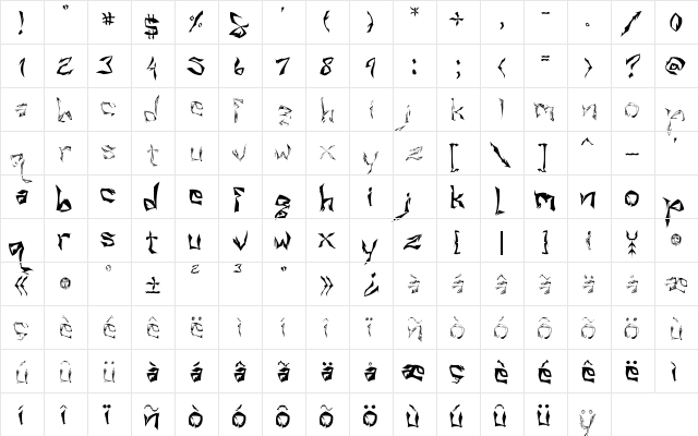 villain Regular  glyph index