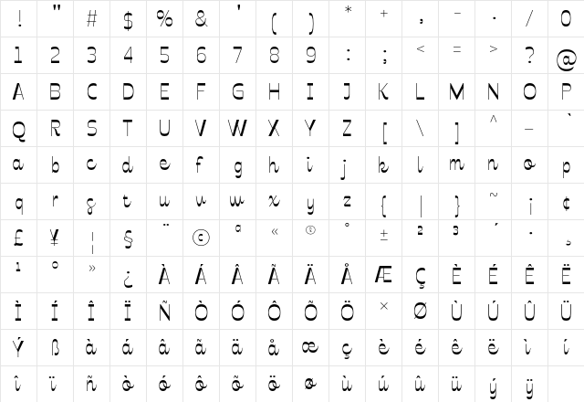 Celestine Regular  glyph index