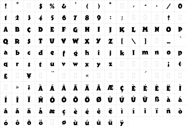 XyloPlain Regular  glyph index
