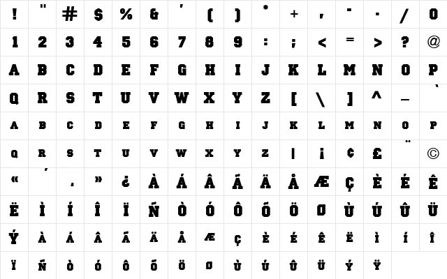 Princetown Solid Regular  glyph index