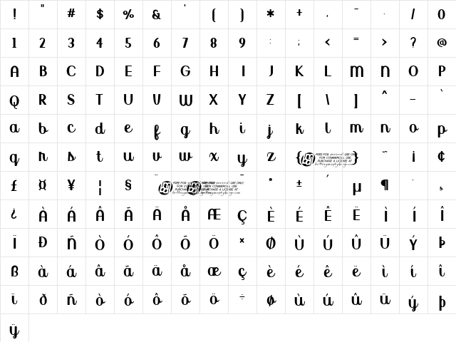 Uptown Market Upright Regular  glyph index