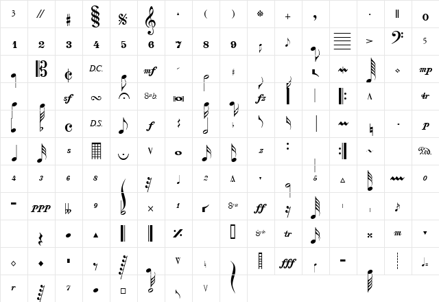 SaxNViolinsLightSSK Regular  glyph index