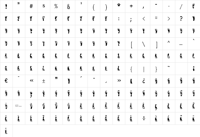 Pedestrian Regular  glyph index