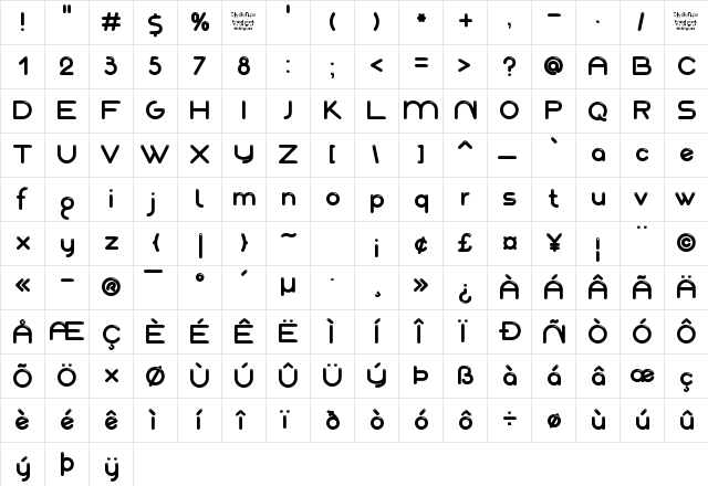 Akaju Regular  glyph index