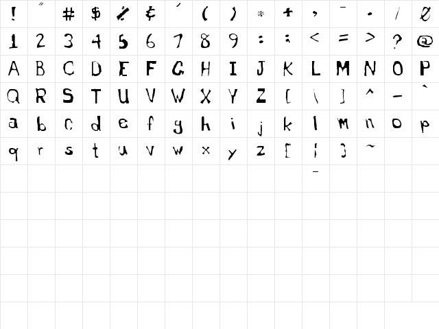 Dyslexic English Teacher Regular  glyph index