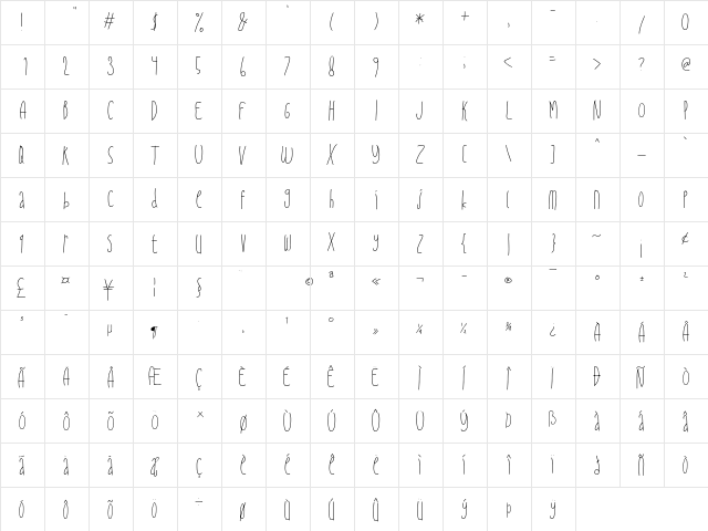 Pemburu Senja Regular  glyph index