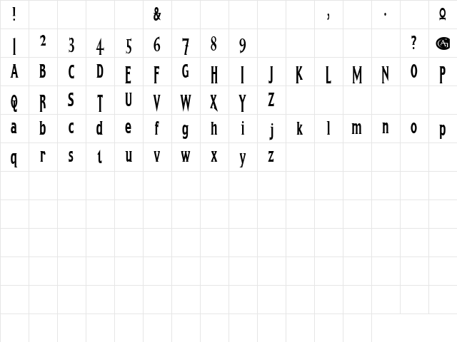 NaturalDark Regular  glyph index