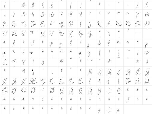 Brotherside Signature Regular  glyph index