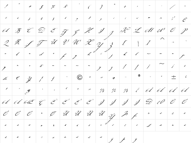 JohannSparklingITC Regular  glyph index