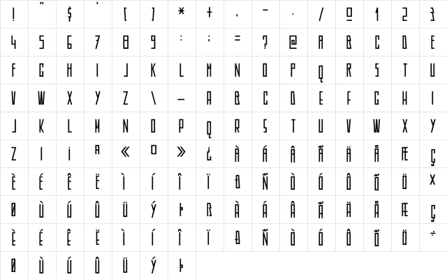 DK Americain Regular  glyph index