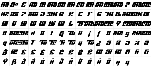 Runway Alt Regular  glyph index