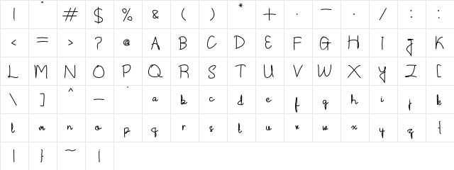 Shintelline Regular  glyph index