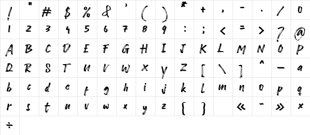 Ghost Brush Regular  glyph index