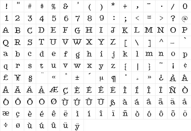 Jukebox Regular  glyph index