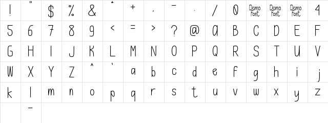 Lemonade Thin Regular  glyph index