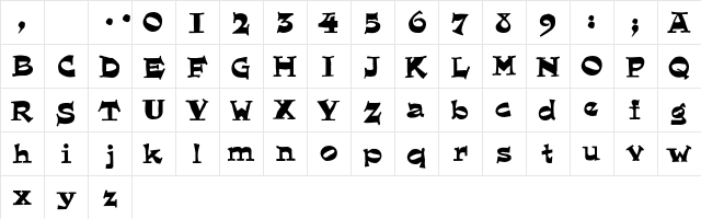 Eglantine Regular  glyph index