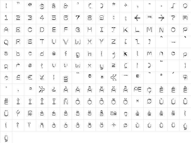 KneeonSquare Regular  glyph index