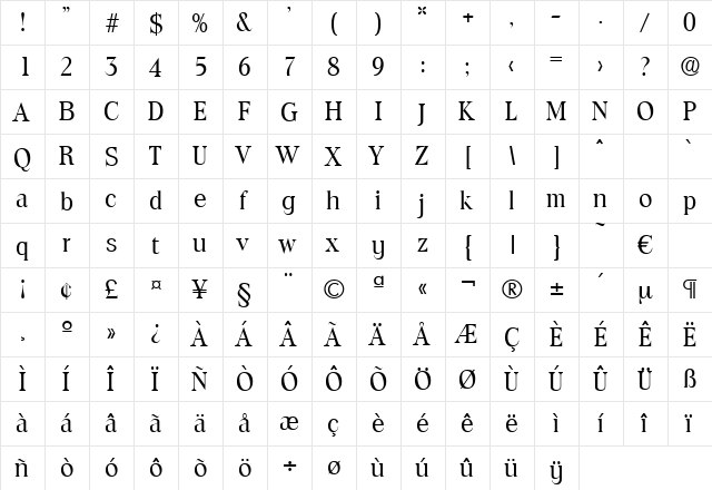 Toledo-Regular Regular  glyph index