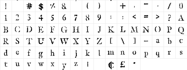 Old Rubber Stamp Regular  glyph index
