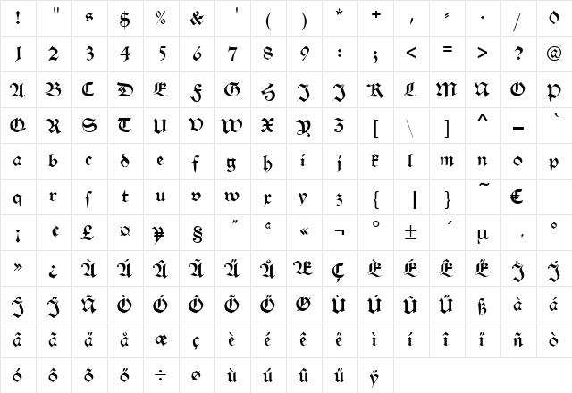 Weimar Regular  glyph index