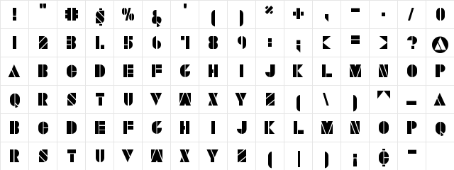 SAVARO STENCIL Regular  glyph index