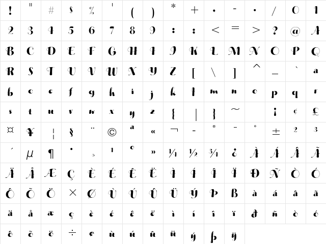 Musica ITC Std Regular  glyph index