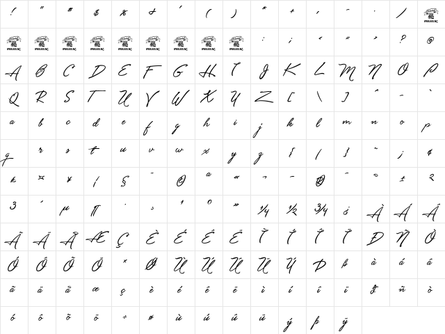 Unthrift First Personal Regular  glyph index