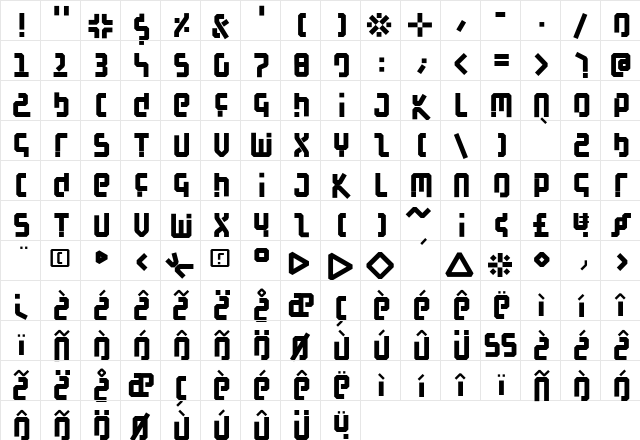 BauAHaus-Black Regular  glyph index