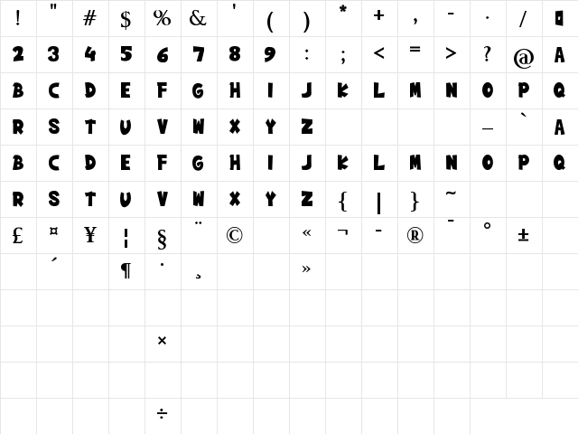 Boebloe Bold  glyph index