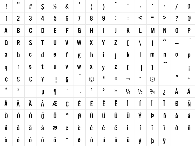 Alternate-Gothic-No3 Regular  glyph index