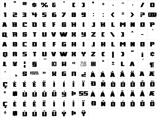 Broad Regular  glyph index