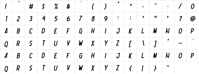 Nootdorp Italic  glyph index