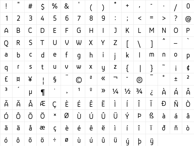 LT Reponse Regular  glyph index