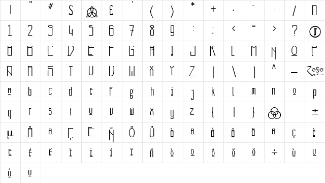 Marmora Regular  glyph index