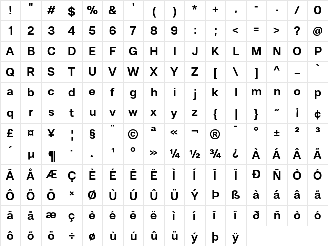 Hando Trial Bold  glyph index