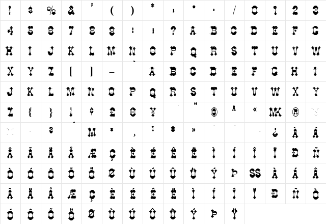 BerloosComix Regular  glyph index