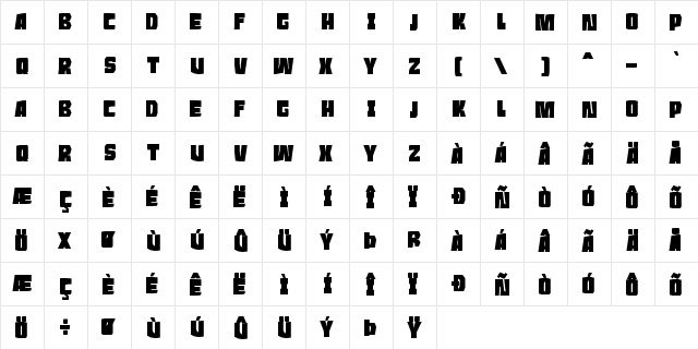 Roaring Jungle Regular  glyph index