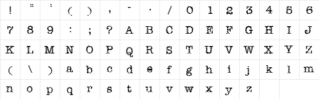 Dirtee Regular  glyph index