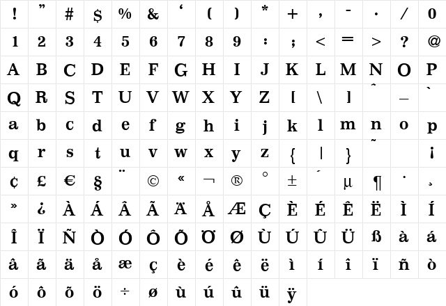 I770-Roman Bold  glyph index