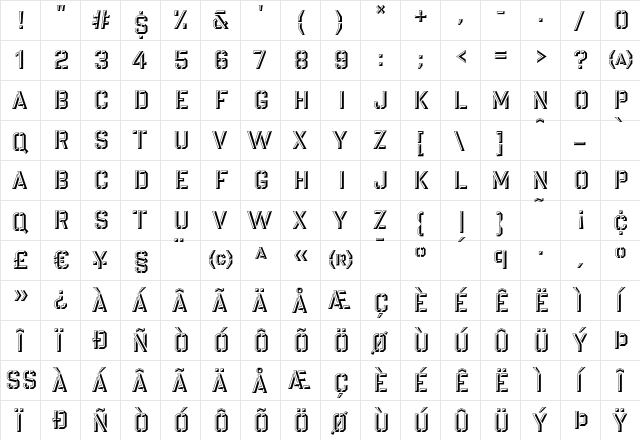Giant Shaded  glyph index
