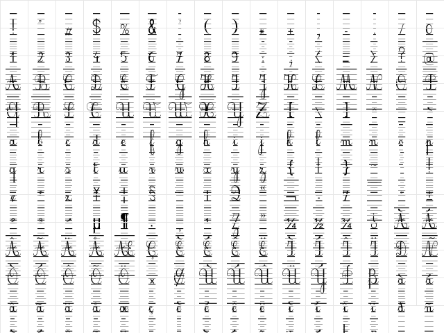 SeyesNDE Regular  glyph index