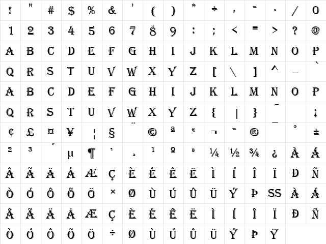 AlgerianD Regular  glyph index
