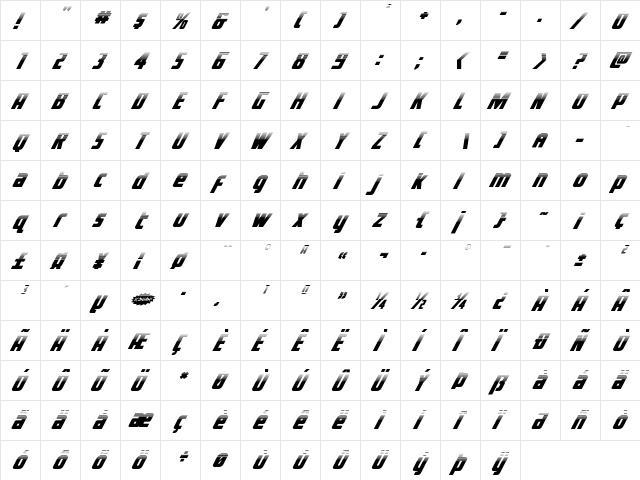 Voyage Fantastique Half-Tone Italic  glyph index