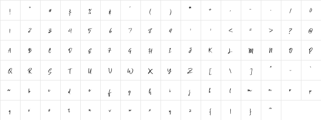 Zignature Regular  glyph index